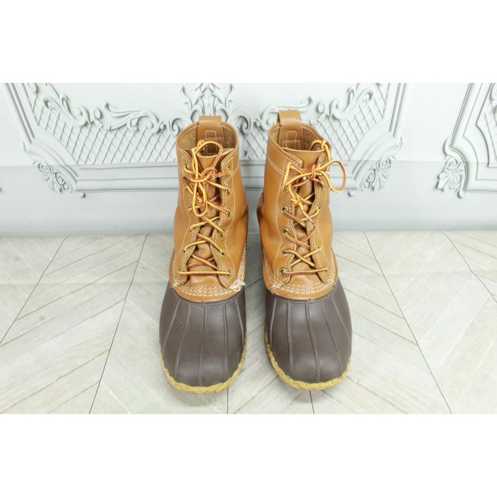 LL Bean 8" Unlined Brown Leather Lace Up Waterproof Ankle Duck Boots M 8 L 10 - Picture 5 of 9